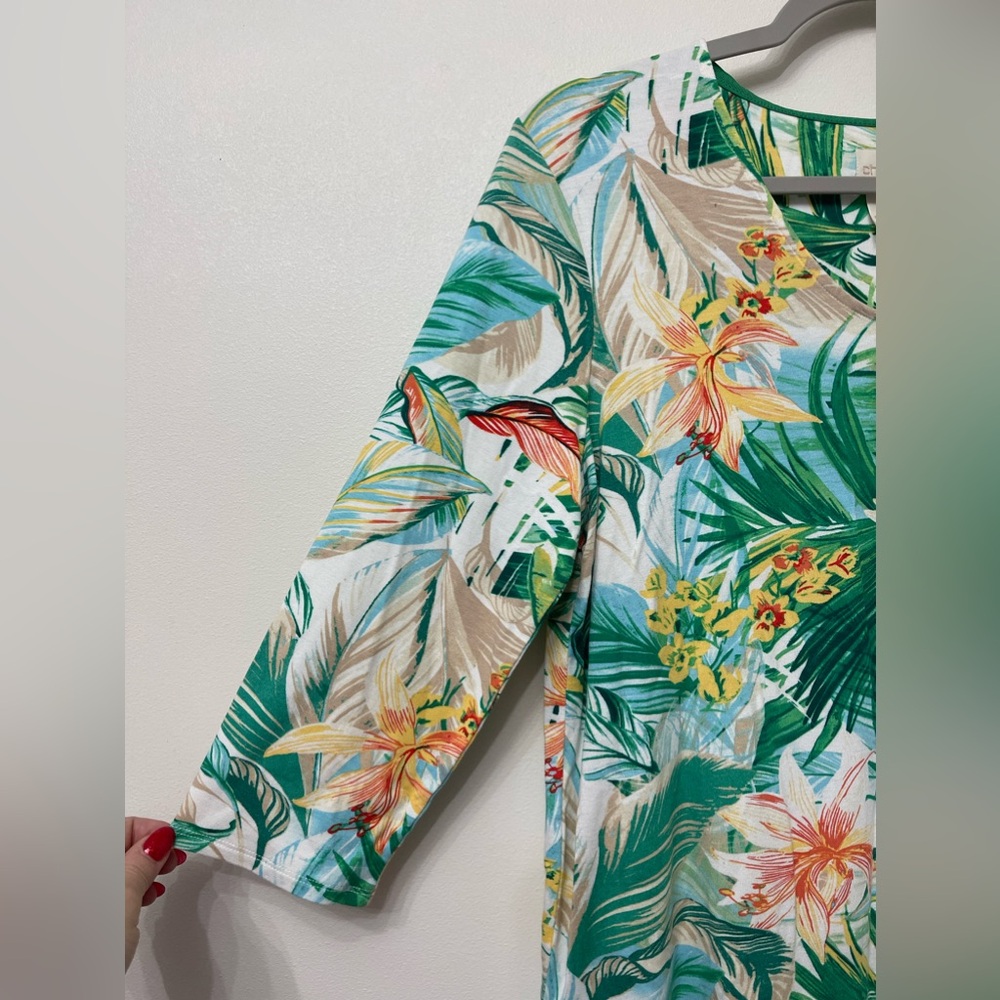 Chicos Floral Asymmetrical Hem Blouse - Picture 3 of 7